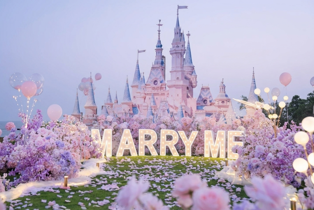 FAB EVENTS castle proposal styling with Marry Me letters